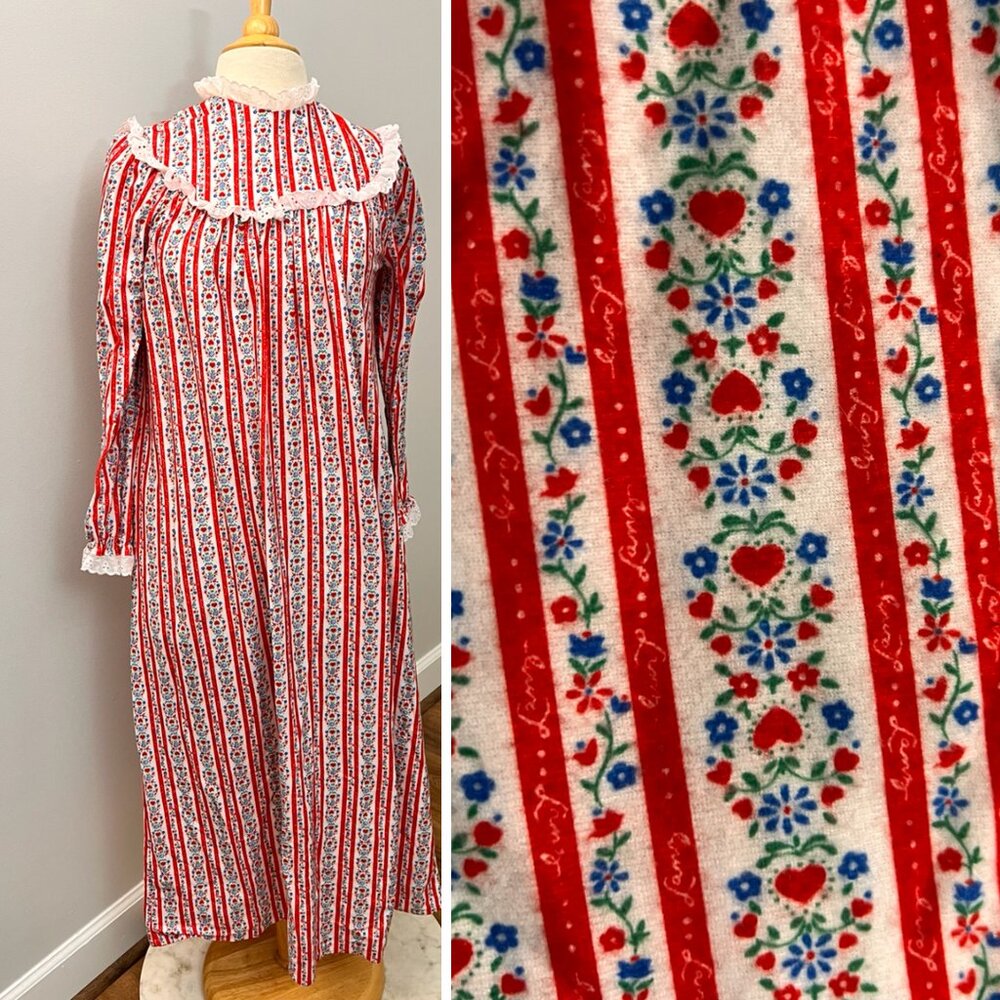 EUC Vintage  Lanz Of Salzburg Flannel Lace Nightgown Sz L (or Women's XS)